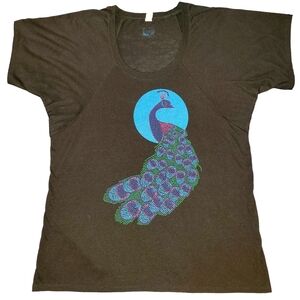 Think Positive Apparel Black Peacock Word Art Inspirational Phrase T-shirt XL